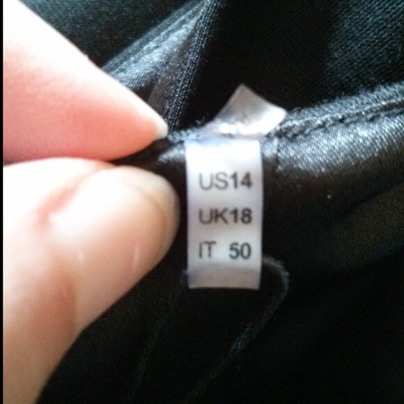 NWT Black Sheath Dress Slimming Blue Geometric Panel - Size 14 Office Chic Retro - Picture 9 of 10